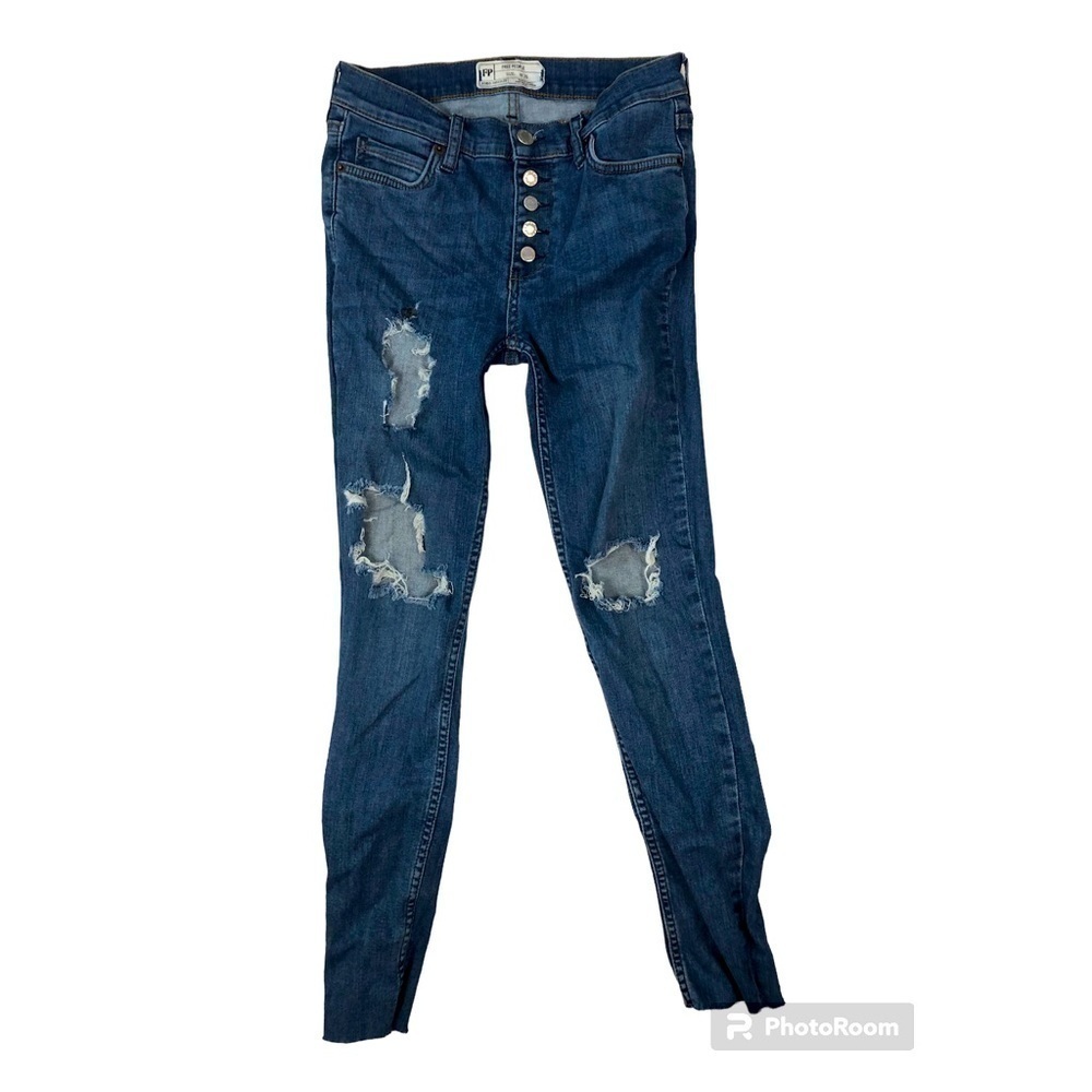 Free People distressed denim exposed button fly cropped jeans size 26